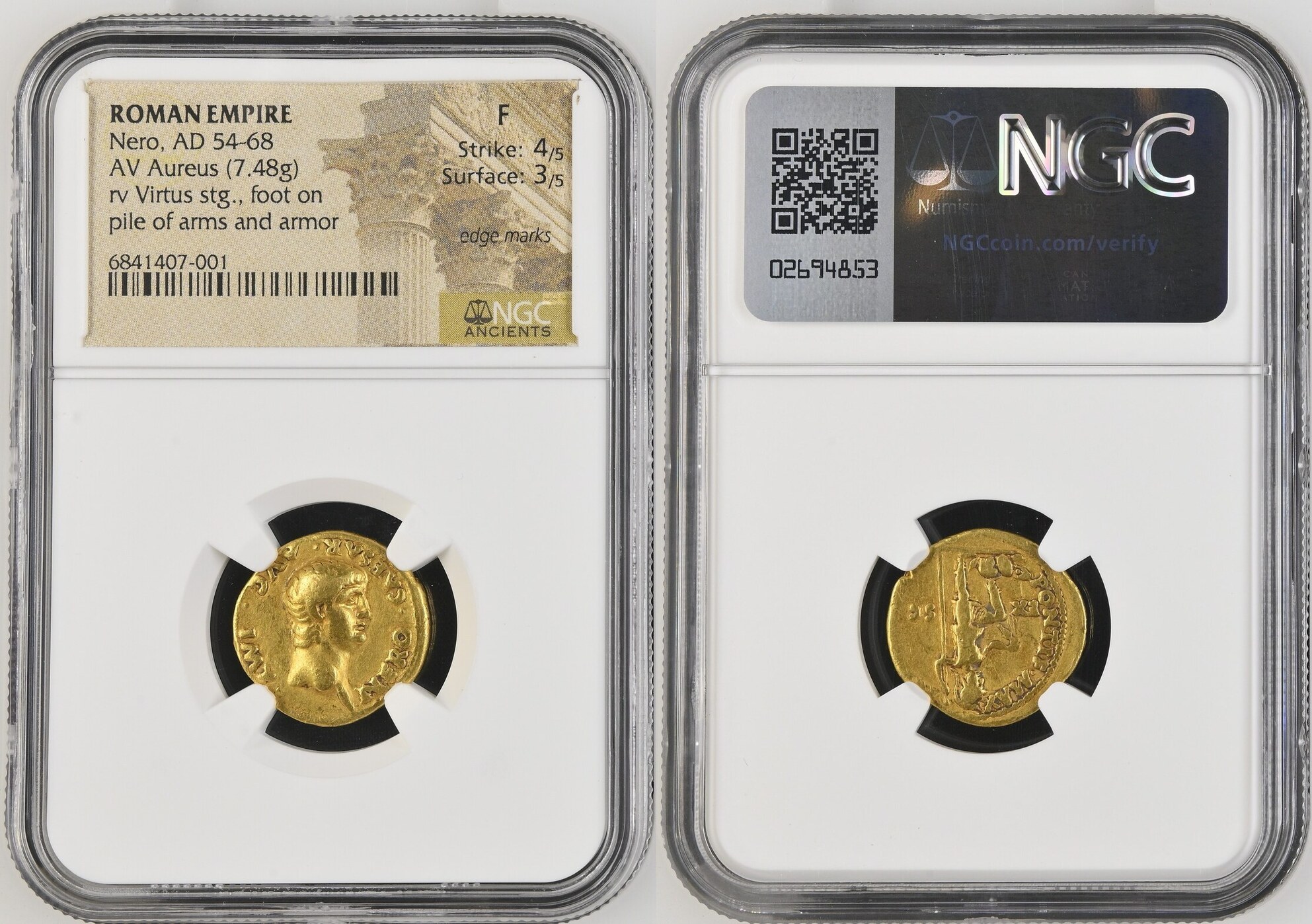 Nero, as Augustus (AD 54-68). AV aureus (19mm, 7.48 gm, 6h). NGC