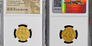 Constantine VI and Irene (AD 780-797). AV solidus (20mm, 4.47 gm, 7h). NGC Choice XF