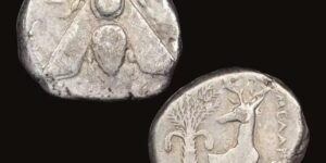 IONIA. Ephesus. Ca. 4th century BC. AR tetradrachm (23mm, 1h). NGC Fine. Ca. 340-325 BC, Melanion, magistrate.