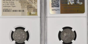 JUDAEA. Bar Kokhba Revolt (AD 132-135). AR zuz YR 2(19mm, 3.02 gm). NGC XF. Year 2. Under type Trajan.