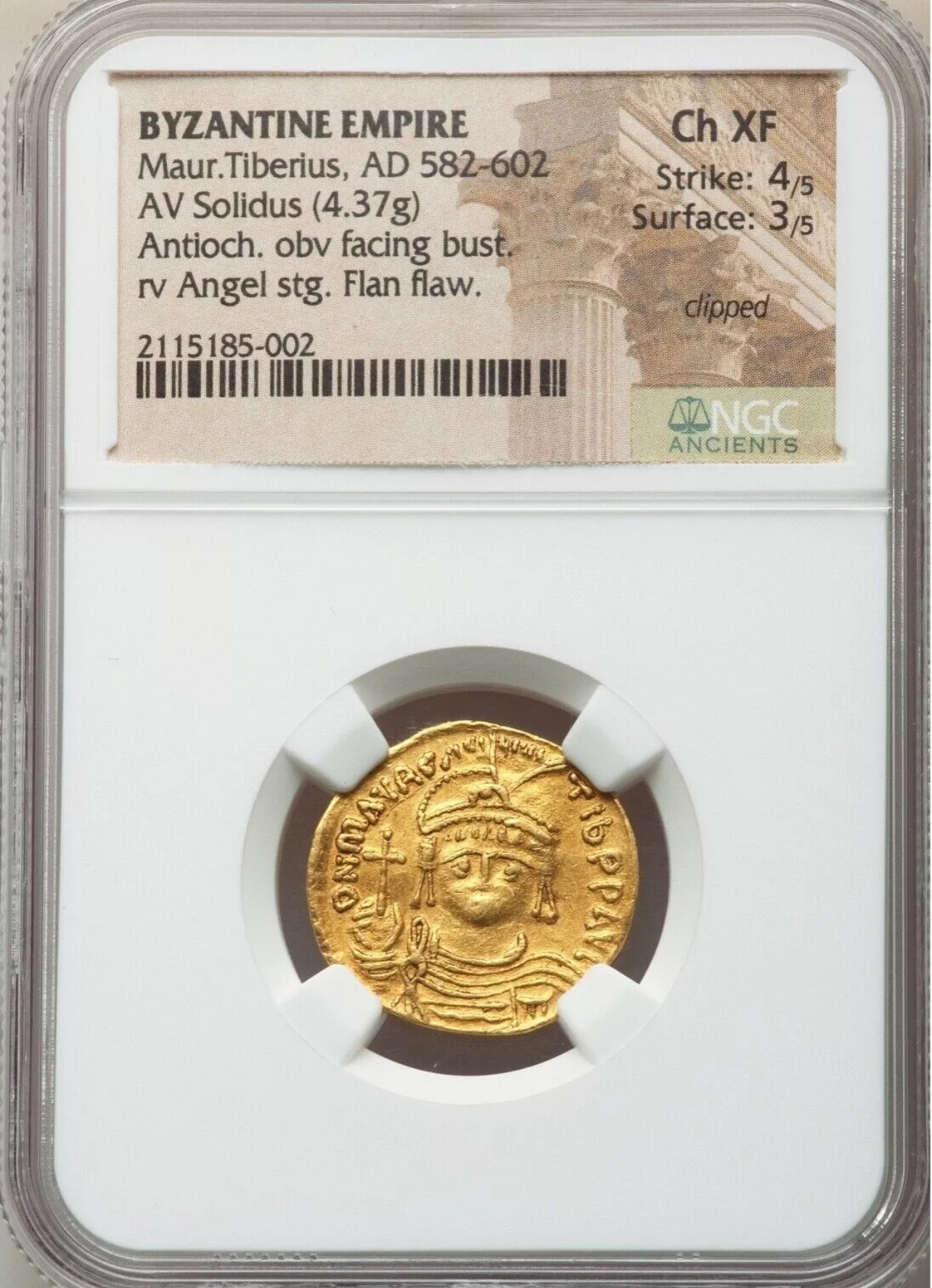 Maurice Tiberius (AD 582-602). AV solidus (20mm, 4.37 gm, 6h). NGC Choice XF