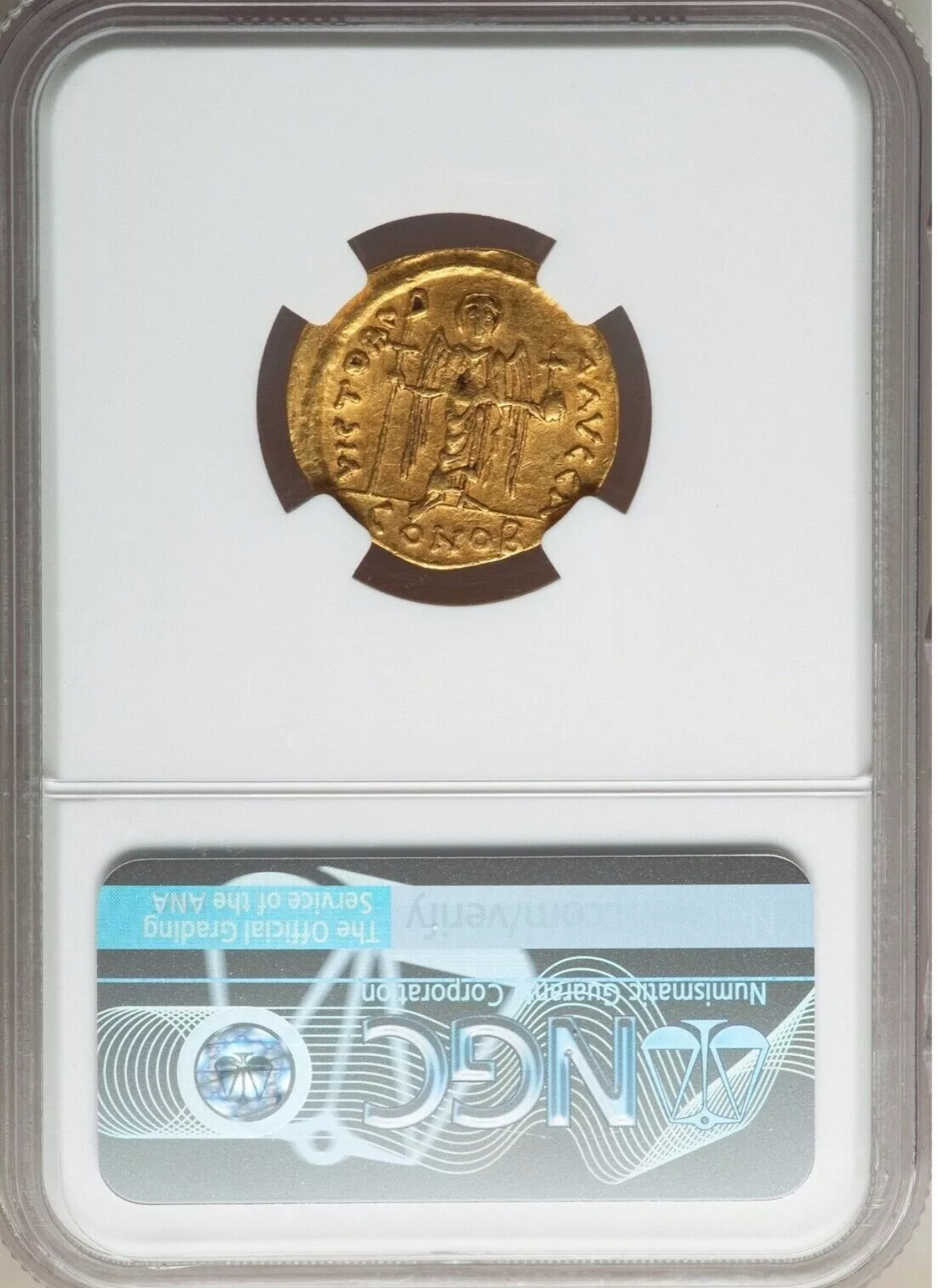 Maurice Tiberius (AD 582-602). AV solidus (20mm, 4.37 gm, 6h). NGC Choice XF - Image 2