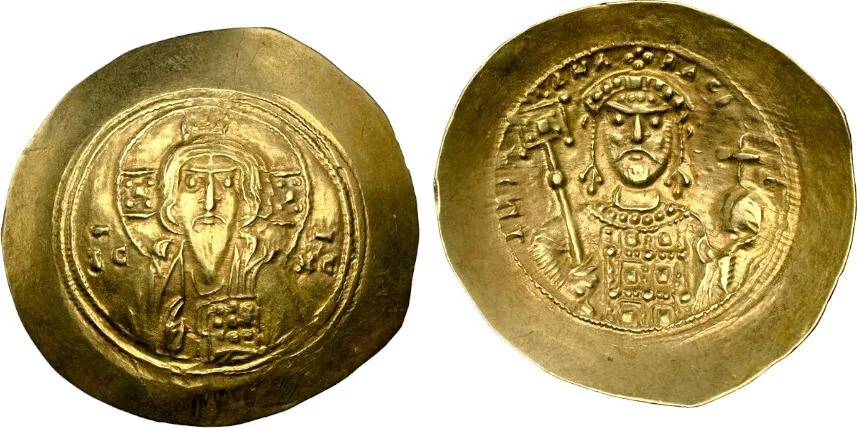 Michael VII Ducas (AD 1071-1078). AV/EL histamenon nomisma scyphate (28mm, 4.33 gm, 6h). NGC Choice XF