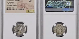 Julius Caesar, as Dictator (49-44 BC). AR denarius (19mm, 5h). NGC VF,