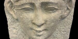 Ancient Egyptian Large Limestone Mask from an Anthropoid Sarcophagus Late Period to Ptolemaic Period, 664-30 B.C.