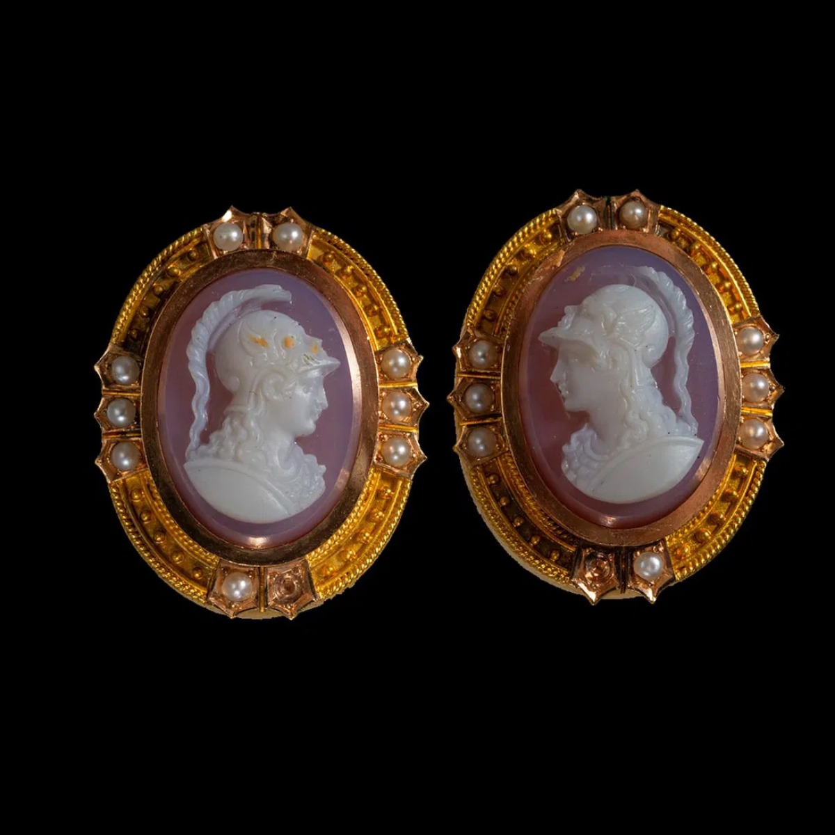 Neoclassical Cameo Stone Set in Gold Earrings c.19th century.