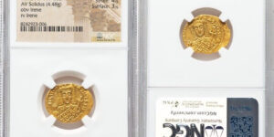 Irene, Sole Reign (AD 797-802). AV solidus (21mm, 4.48 gm, 5h). NGC AU