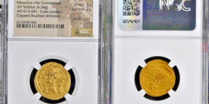 HERACLIUS with HERACLIUS CONSTANTINE, 610-641. AV Solidus (4.34 gms), Constantinople Mint, 5th Officina, ca. 616-625.