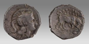 LUCANIA, Thourioi. Circa 350-300 BC. AR Nomos (21mm, 7.99 g, 12h). Euphan-, magistrate.