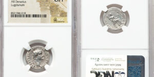 Tiberius (AD 14-37). AR denarius (19mm, 4h). NGC Choice Fine. Lugdunum, ca. AD 18-35.