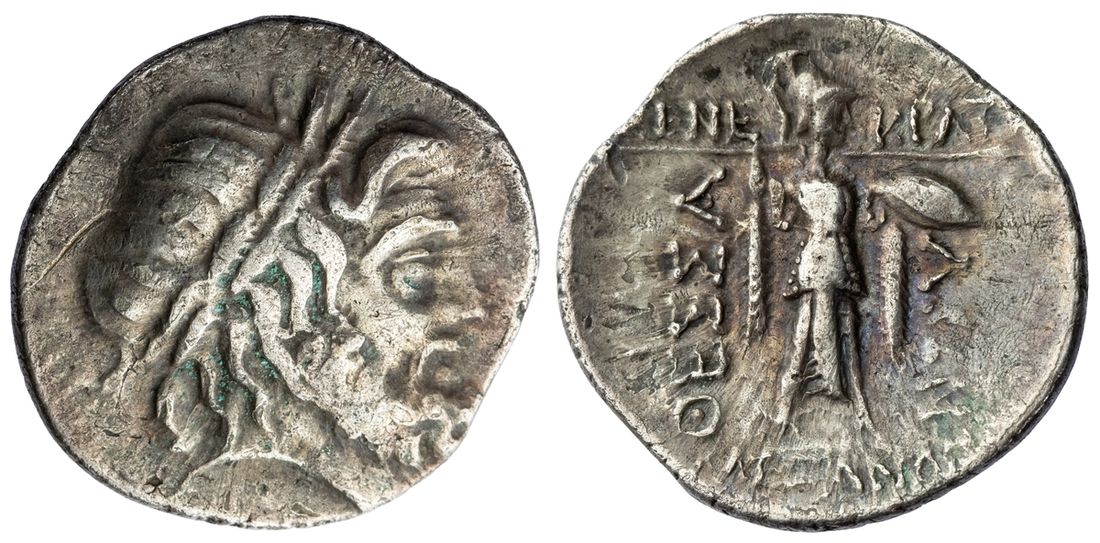 Thessaly, Thessalian League, AR Double Victoriatus, Menekrates and Alexandros as magistrates, struck 196-146 BC,