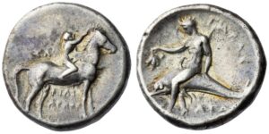 Calabria, Tarentum, AR Nomos, Sa..., Philiarchos and Aga..., magistrates, struck c. 280 BC,