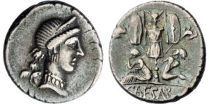 Roman Republic, Julius Caesar, AR Denarius, military mint traveling with Caesar in Spain