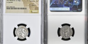 NERO, A.D. 54-68. AR Denarius (3.35 gms), Rome Mint, ca. A.D. 66-67.