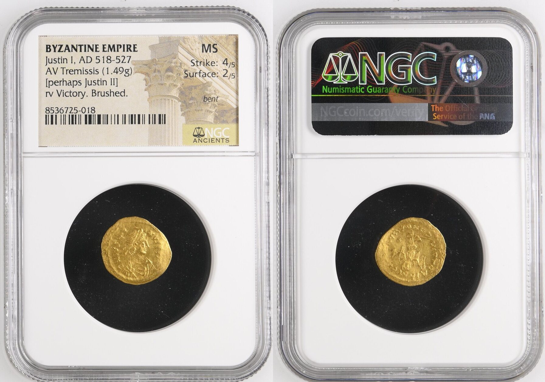 Byzantine Empire, Justin II (565-578), AV Tremissis, Constantinople,