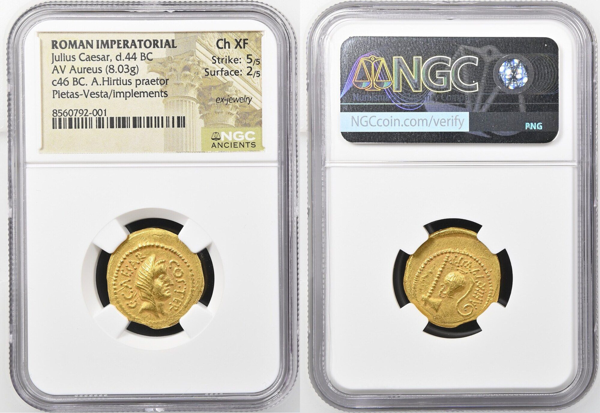 Julius Caesar, as Consul for the Third Time (46 BC), with Aulus Hirtius, as Praetor. AV aureus (8.03 gm, 7h). - Image 2