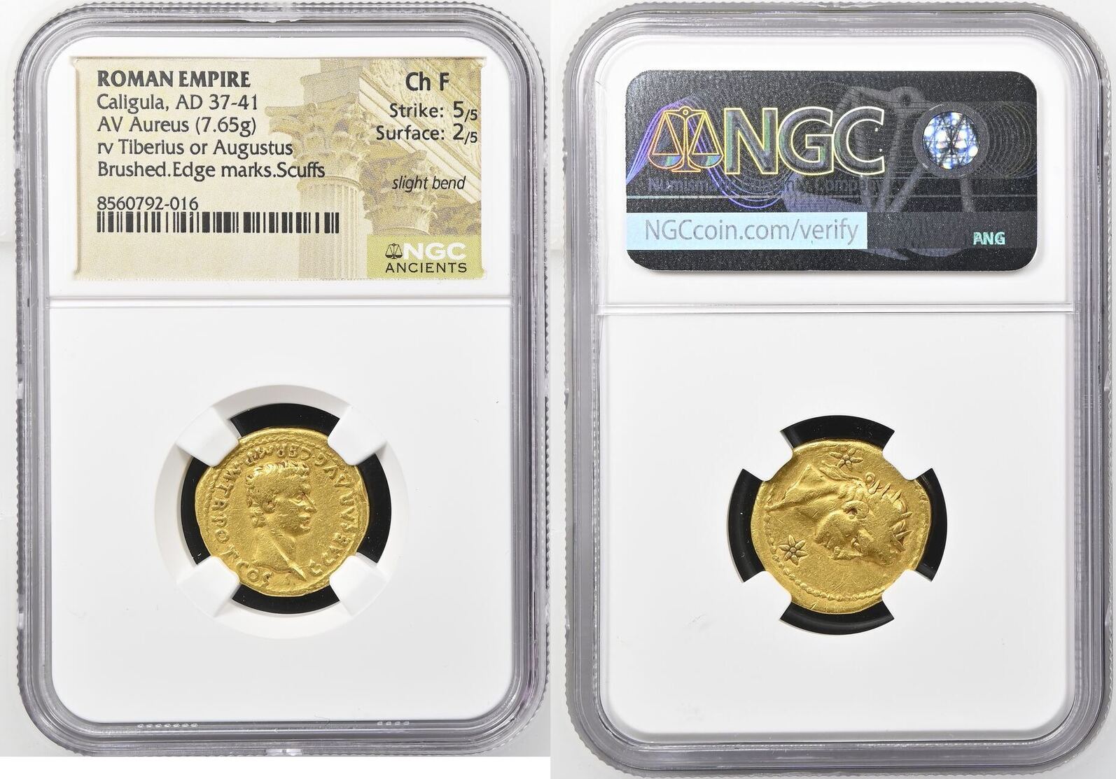 Ancient Roman Gold Aureus – Emperor Caligula with Divus Augustus (AD 37)