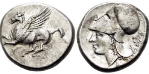 CORINTHIA. Corinth. Circa 350/45-285 BC. Stater (Silver, 21 mm, 8.52 g, 9 h). Pegasos