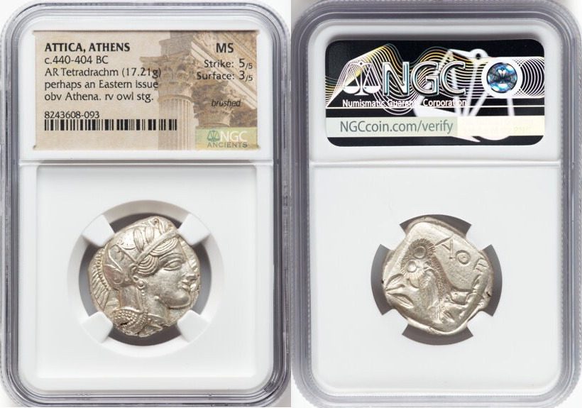 ATTICA. Athens. Ca. 440-404 BC. AR tetradrachm (25mm, 17.21 gm, 11h). NGC MS 5/5
