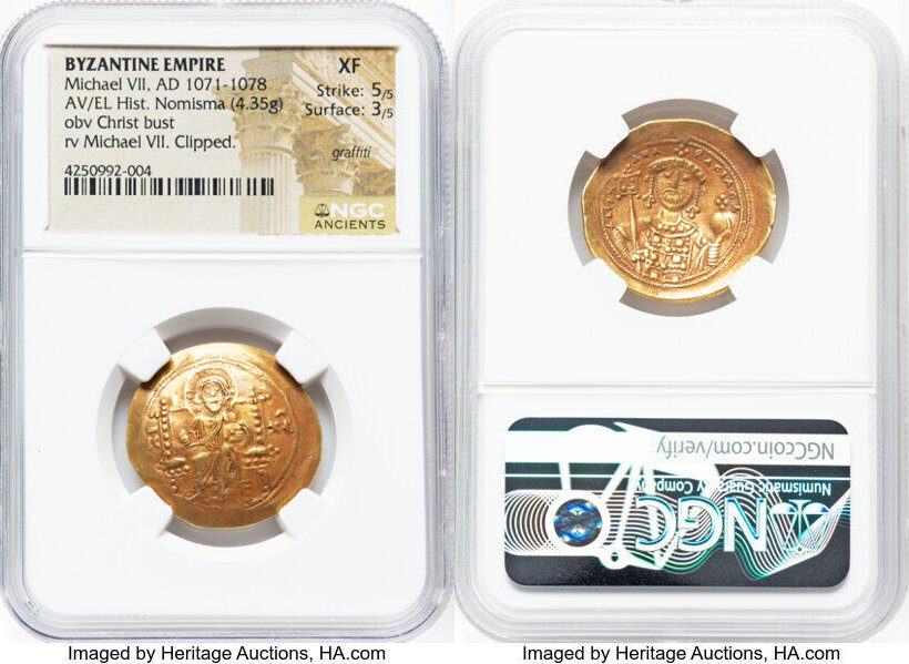 Michael VII Ducas (AD 1071-1078). AV/EL histamenon nomisma scyphate (25mm, 4.35 gm, 6h). NGC XF 5/5 - 3/5,