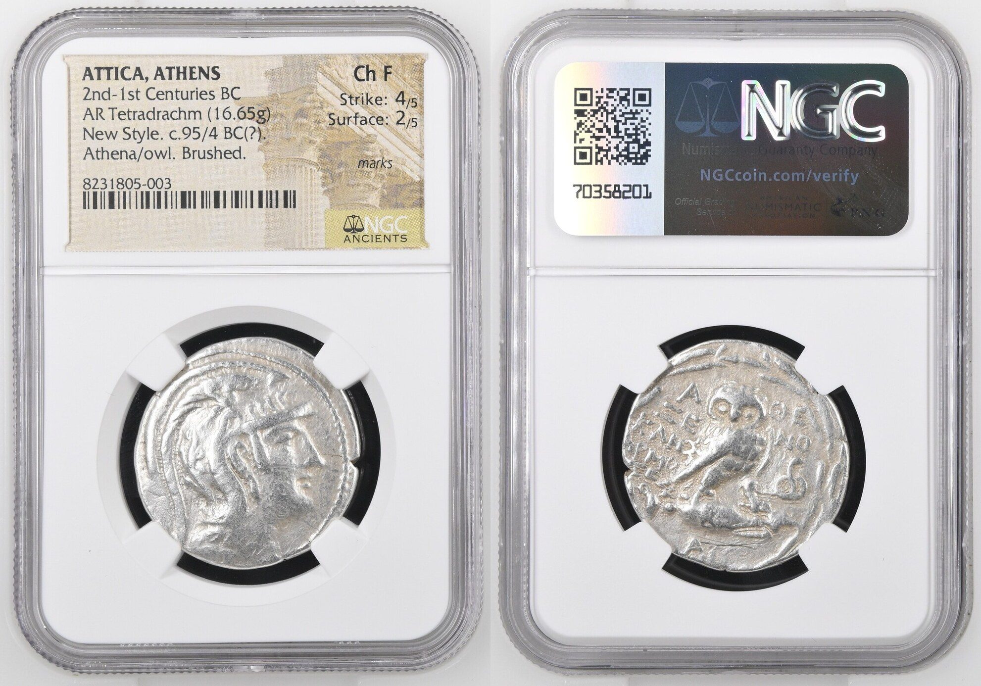 ATTICA, Athens. Circa 165-42 BC. AR Tetradrachm (16.65 g). New Style coinage. Xenokles and Armoxenos,