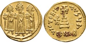 Heraclius, with Heraclius Constantine and Heraclonas, 610-641. Solidus (Gold, 20 mm, 4.38 g, 6 h),