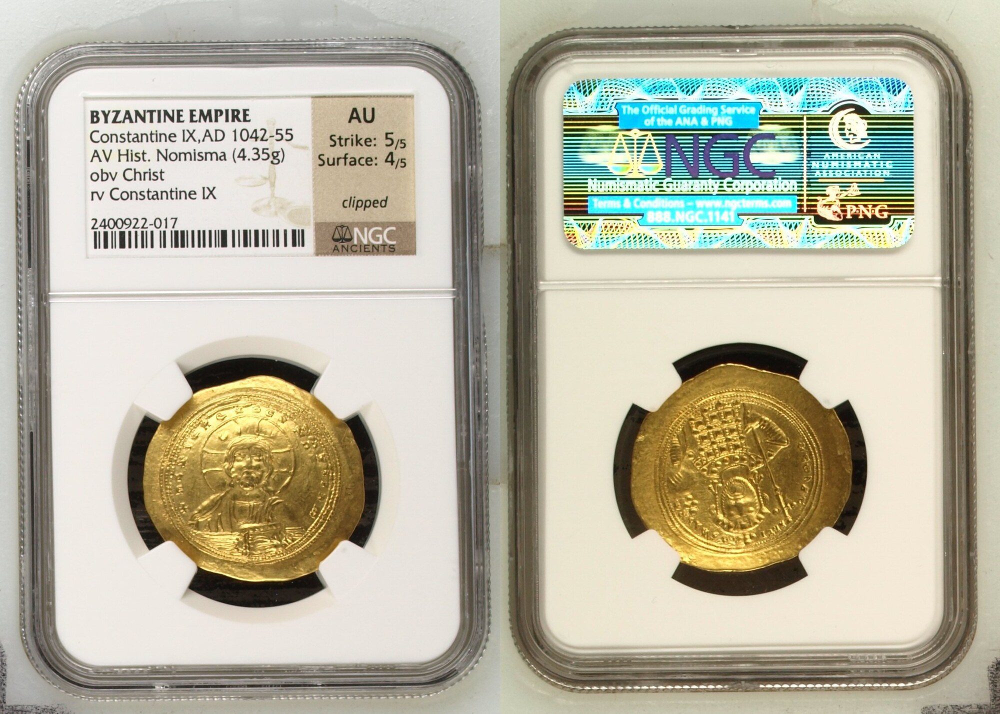 Constantine IX Monomachus, 1042-1055. Gold Histamenon Nomisma (4.35g), 27 mm. Mint of Constantinople. Christ enthroned facing, wearing nimbus and raising r. hand in benediction, in