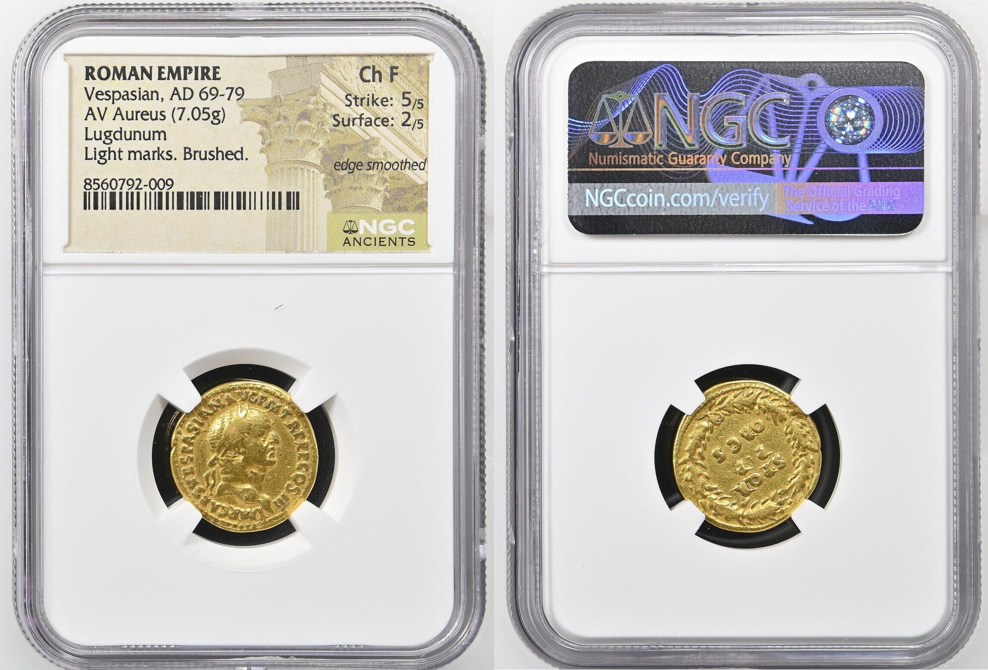 Ancient Roman Gold Aureus – Emperor Vespasian, Lugdunum Mint (AD 71) - Image 2
