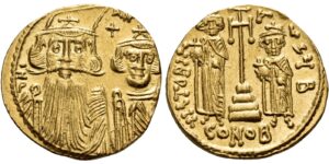 Constans II, with Constantine IV, 641-668. Solidus (Gold, 19 mm, 4.37 g, 7 h), Constantinople, B