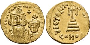 Constans II, with Constantine IV, 641-668. Solidus (Gold, 20 mm, 4.38 g, 6 h), Constantinople,