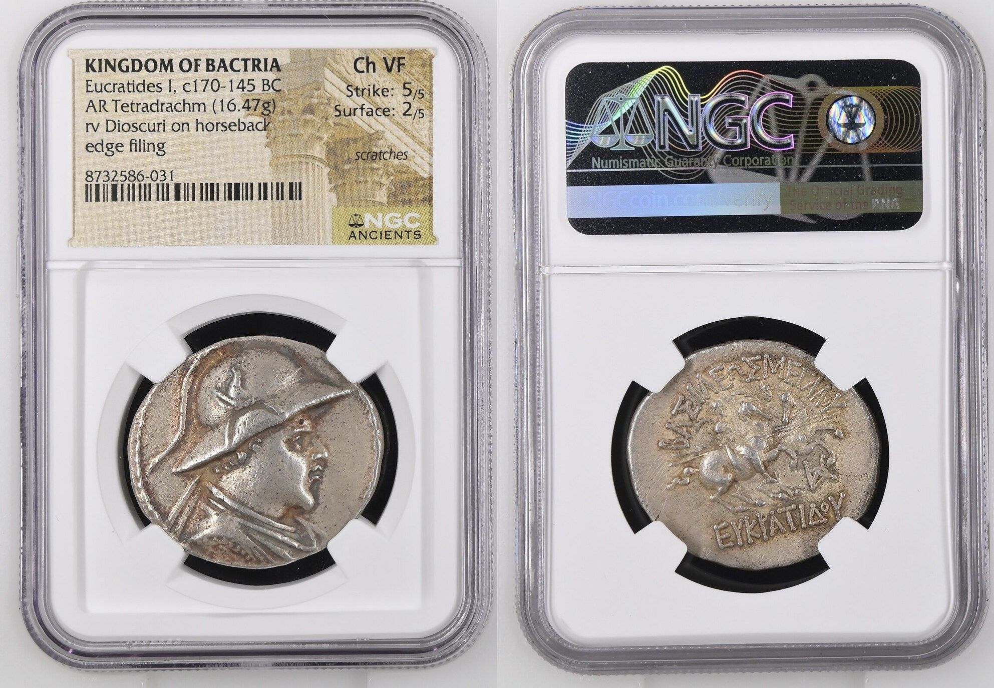 BAKTRIA, Greco-Baktrian Kingdom. Eukratides I Megas. Circa 170-145 BC. AR Tetradrachm