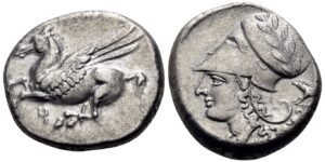 CORINTHIA. Corinth. Circa 350/45-285 BC. Stater (Silver, 20 mm, 8.57 g, 3 h). Pegasos