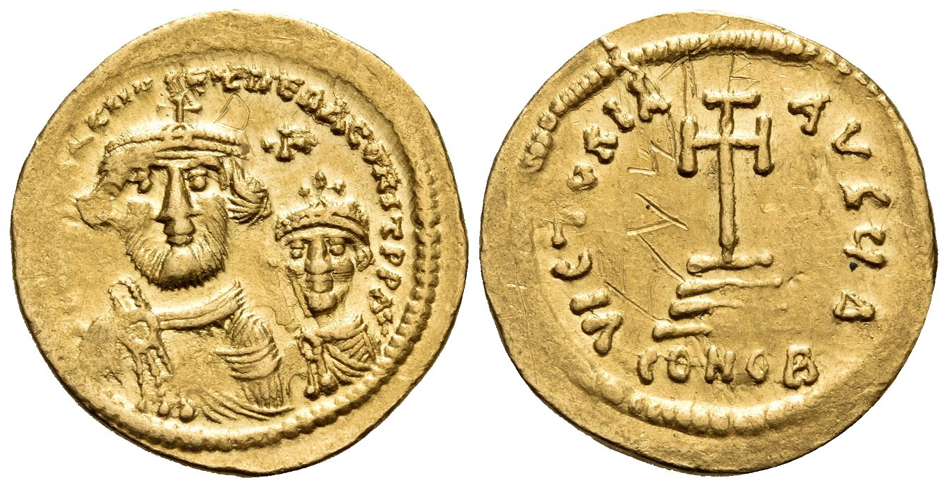 Heraclius, with Heraclius Constantine, 610-641. Solidus (Gold, 21 mm, 4.49 g, 7 h), Constantinople