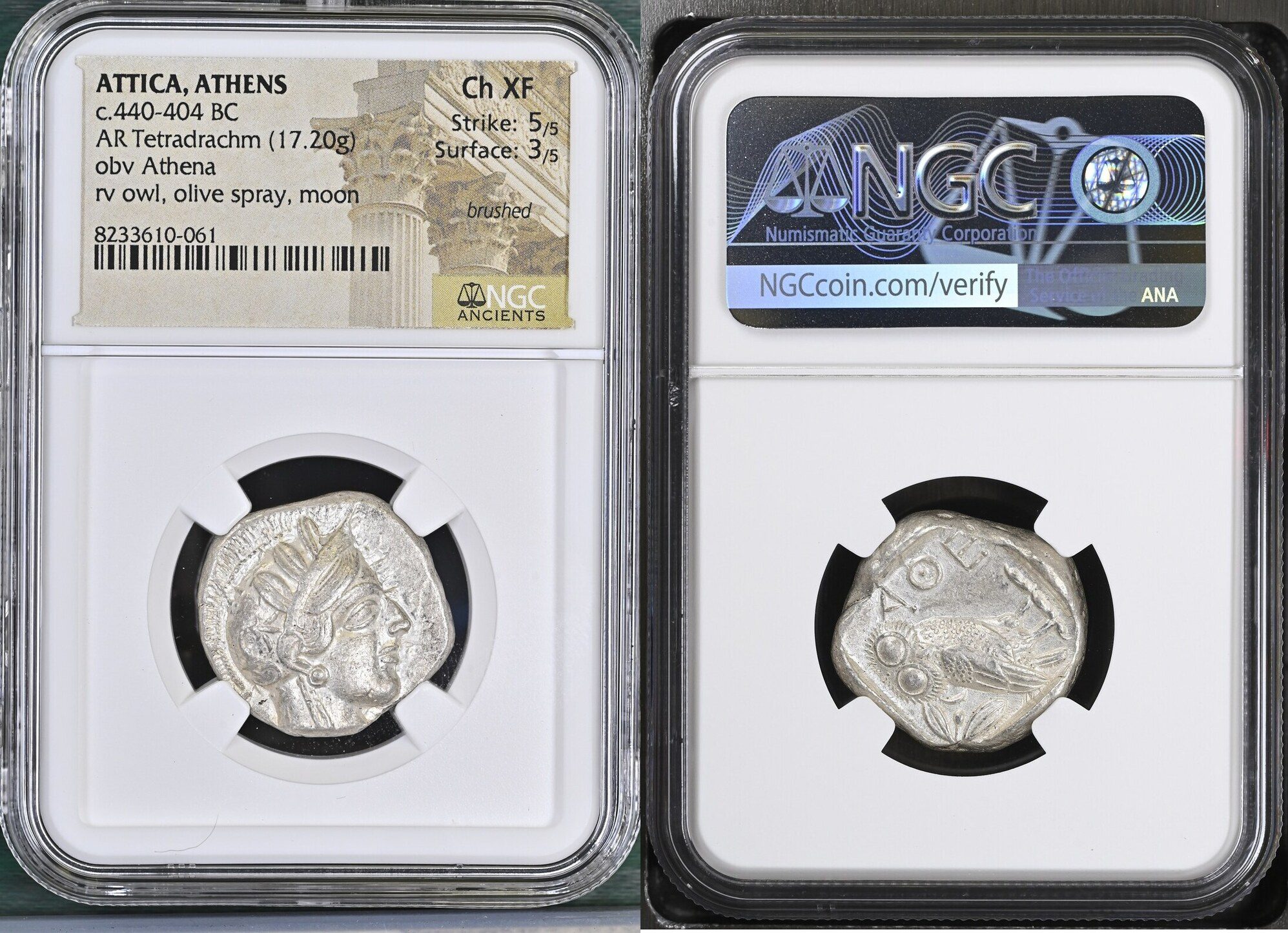 ATTICA. Athens. Ca. 440-404 BC. AR tetradrachm (24mm, 17.20 gm, 8h). NGC