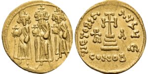 Heraclius, with Heraclius Constantine and Heraclonas, 610-641. Solidus (Gold, 19 mm, 4.36 g, 6 h),